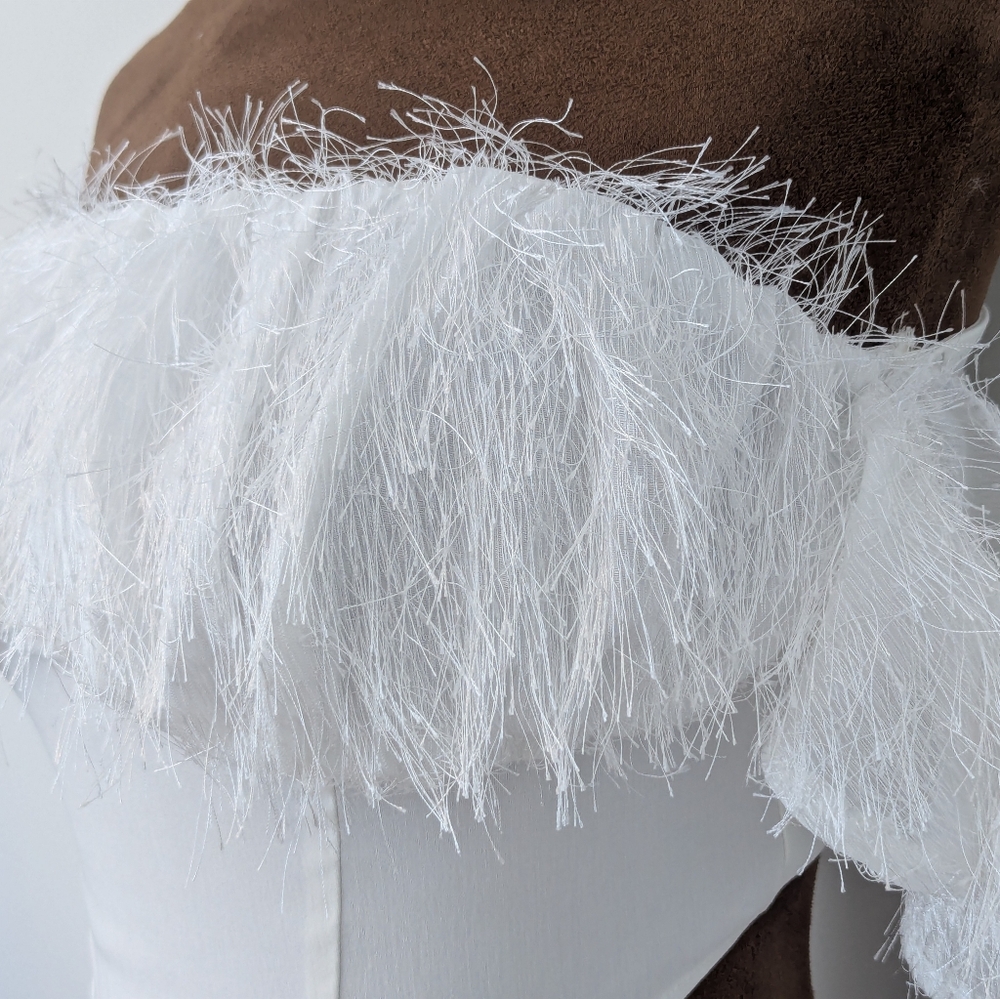 NWT SET ASOS Design Feather Trim Corset Crop Top & Diamante Mesh Flare Pant 6 US - Picture 10 of 11